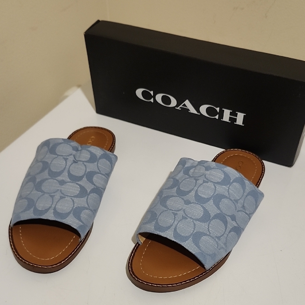 Coach Blue Patterned Slides - Picture 2 of 3